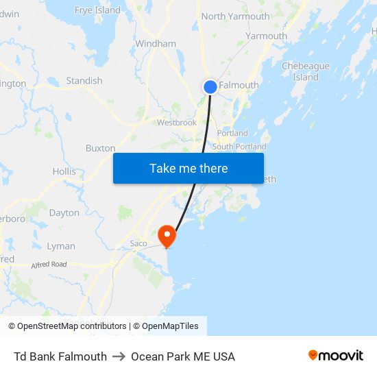 Td Bank Falmouth to Ocean Park ME USA map
