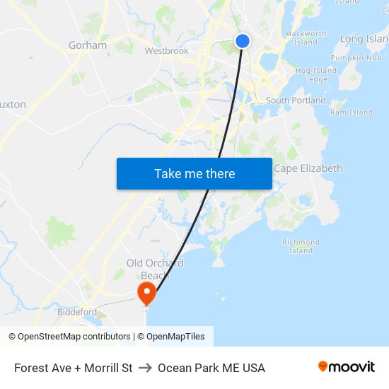 Forest Ave + Morrill St to Ocean Park ME USA map