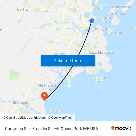 Congress St + Franklin St to Ocean Park ME USA map