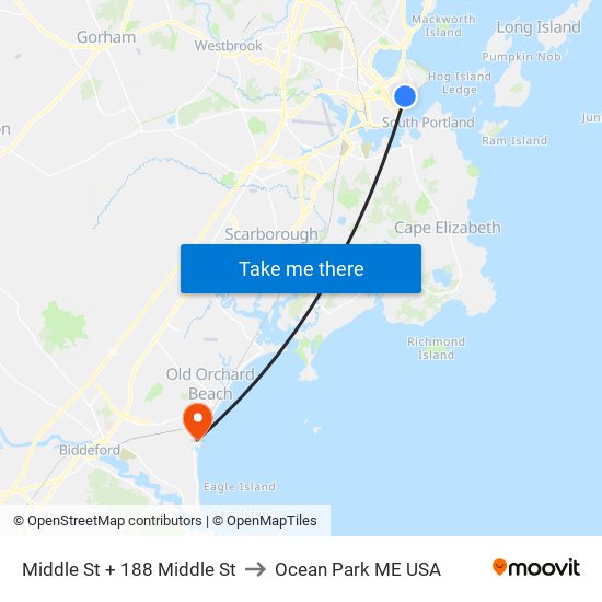 Middle St + 188 Middle St to Ocean Park ME USA map