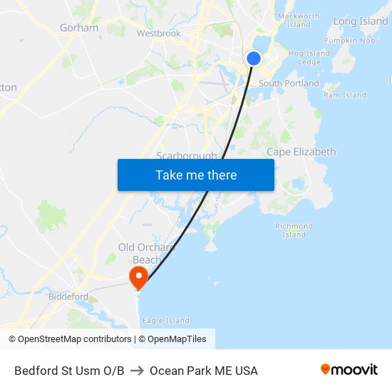 Bedford St Usm O/B to Ocean Park ME USA map