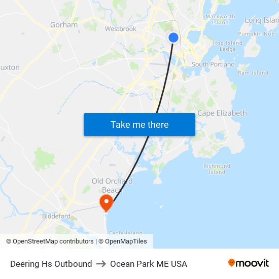 Deering Hs Outbound to Ocean Park ME USA map