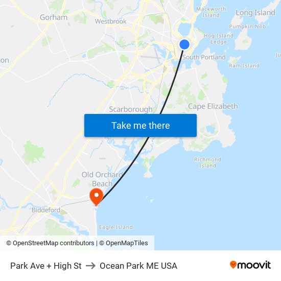 Park Ave + High St to Ocean Park ME USA map