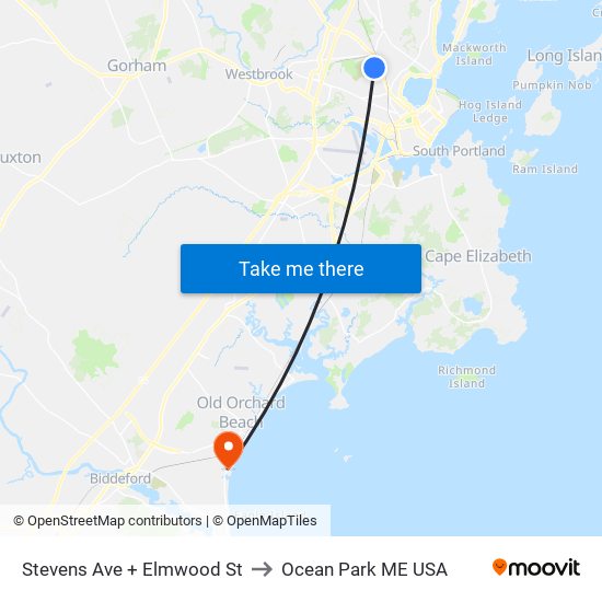 Stevens Ave + Elmwood St to Ocean Park ME USA map