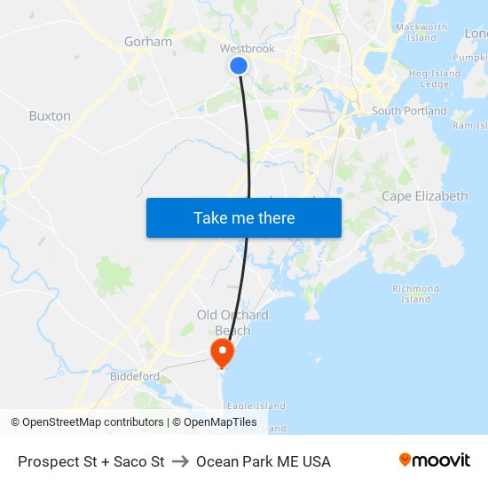 Prospect St + Saco St to Ocean Park ME USA map