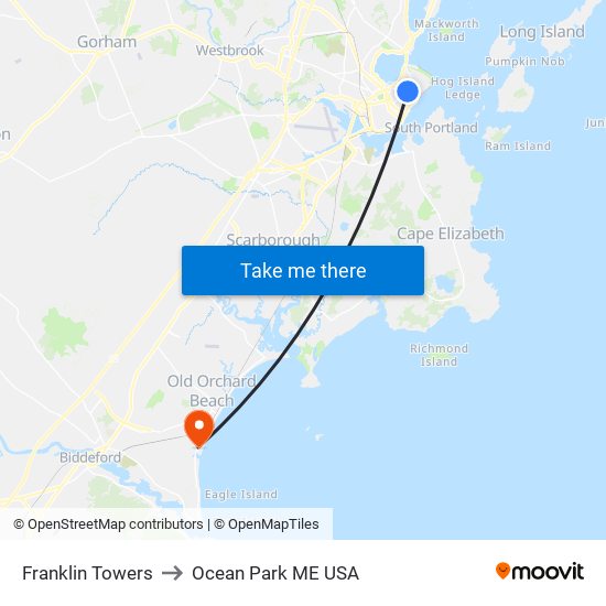 Franklin Towers to Ocean Park ME USA map