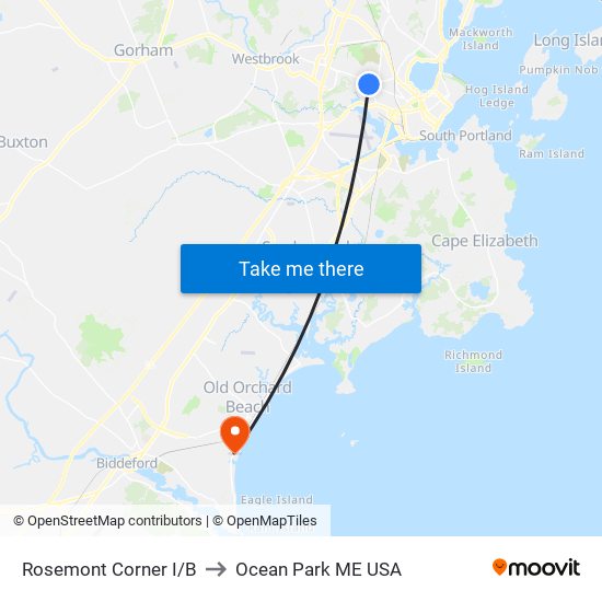 Rosemont Corner I/B to Ocean Park ME USA map