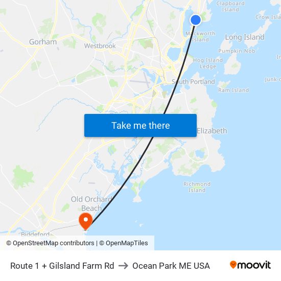 Route 1 + Gilsland Farm Rd to Ocean Park ME USA map