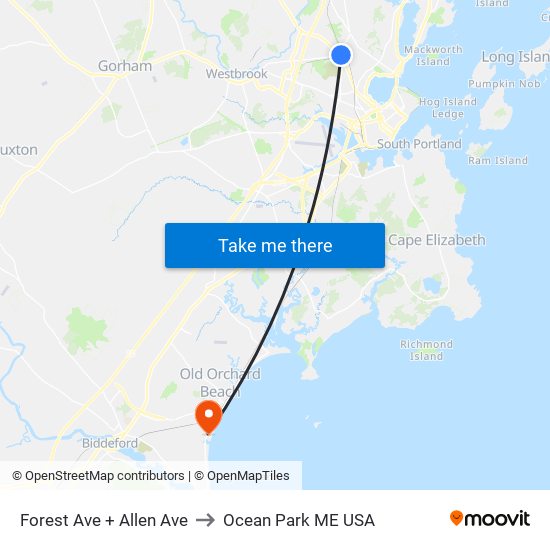 Forest Ave + Allen Ave to Ocean Park ME USA map