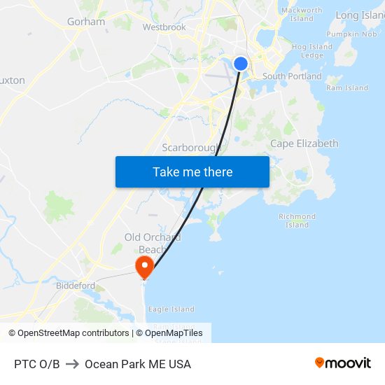 PTC O/B to Ocean Park ME USA map