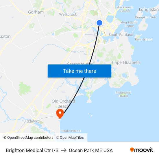 Brighton Medical Ctr I/B to Ocean Park ME USA map