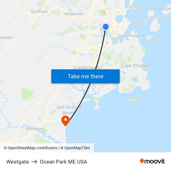 Westgate to Ocean Park ME USA map