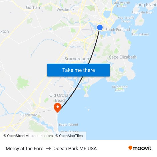 Mercy at the Fore to Ocean Park ME USA map