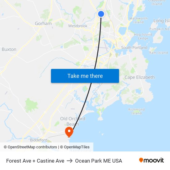Forest Ave + Castine Ave to Ocean Park ME USA map