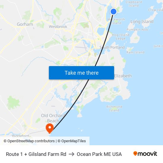 Route 1 + Gilsland  Farm Rd to Ocean Park ME USA map