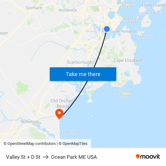 Valley St + D St to Ocean Park ME USA map