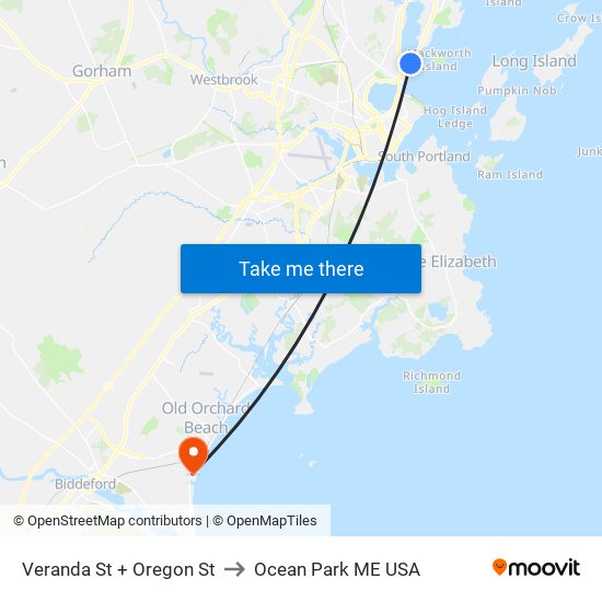 Veranda St + Oregon St to Ocean Park ME USA map