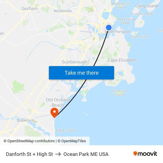 Danforth St + High St to Ocean Park ME USA map