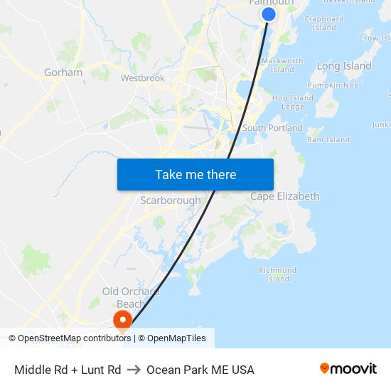 Middle Rd + Lunt Rd to Ocean Park ME USA map