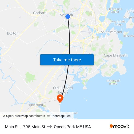 Main St + 795 Main St to Ocean Park ME USA map