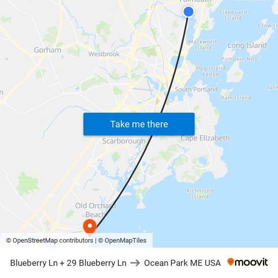 Blueberry Ln + 29 Blueberry Ln to Ocean Park ME USA map