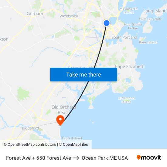 Forest Ave + 550 Forest Ave to Ocean Park ME USA map