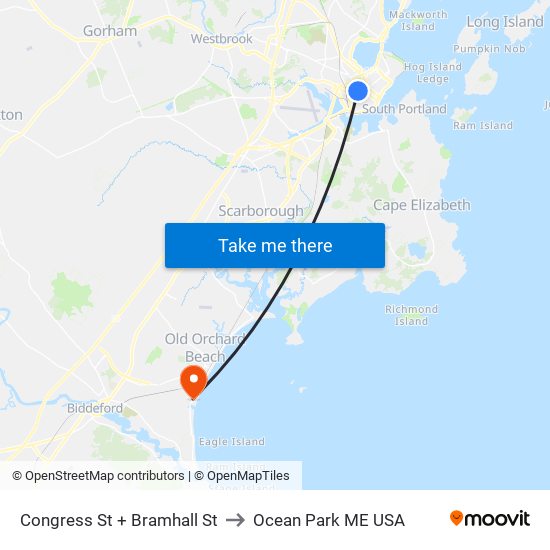 Congress St + Bramhall St to Ocean Park ME USA map