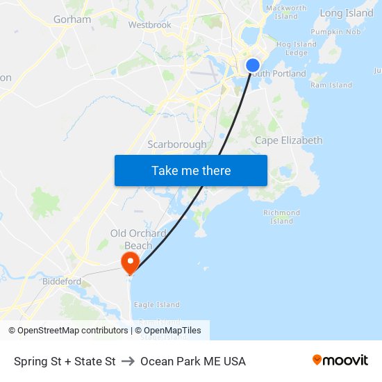 Spring St + State St to Ocean Park ME USA map