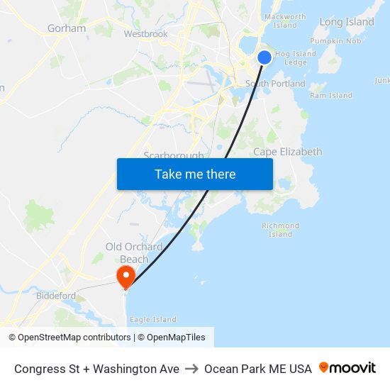 Congress St + Washington Ave to Ocean Park ME USA map