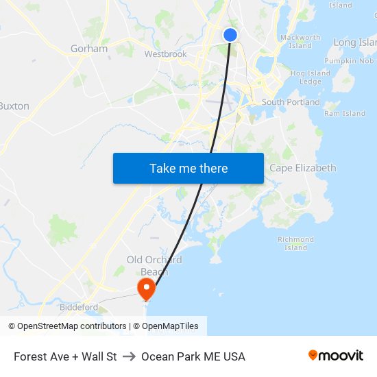 Forest Ave + Wall St to Ocean Park ME USA map