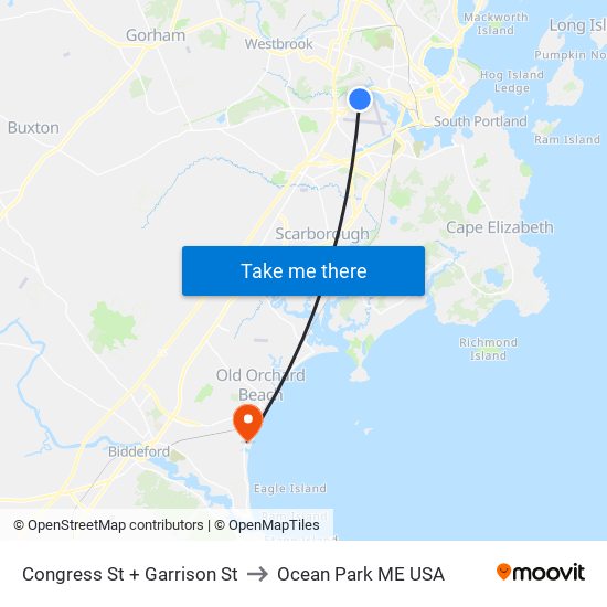 Congress St + Garrison St to Ocean Park ME USA map