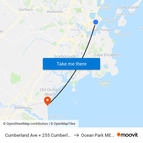 Cumberland Ave + 255 Cumberland Ave to Ocean Park ME USA map