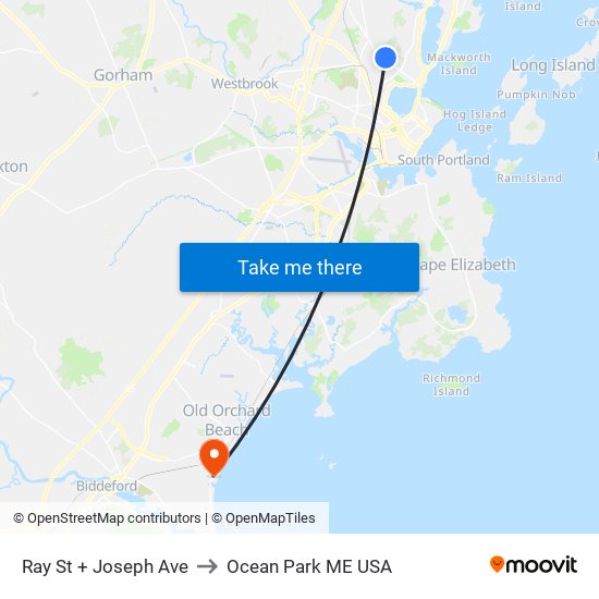 Ray St + Joseph Ave to Ocean Park ME USA map