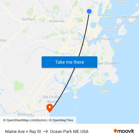Maine Ave + Ray St to Ocean Park ME USA map