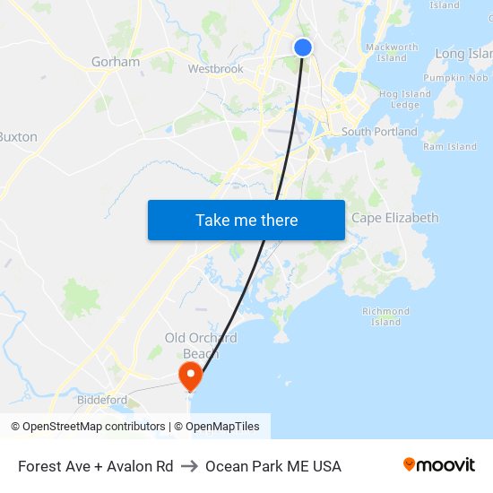 Forest Ave + Avalon Rd to Ocean Park ME USA map