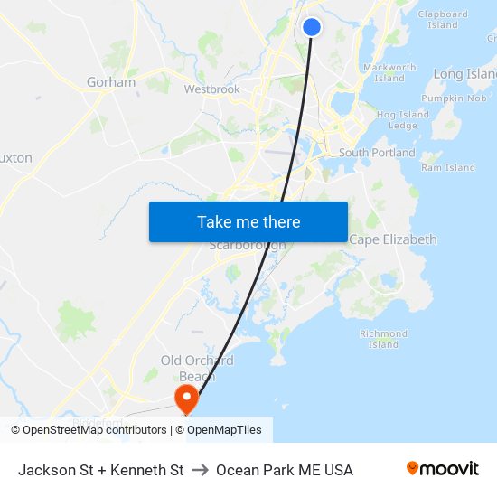 Jackson St + Kenneth St to Ocean Park ME USA map