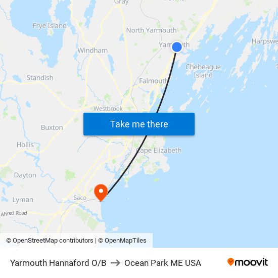 Yarmouth Hannaford O/B to Ocean Park ME USA map