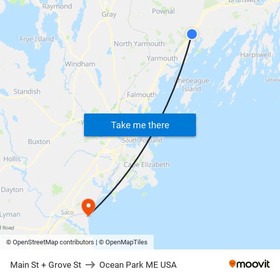 Main St + Grove St to Ocean Park ME USA map