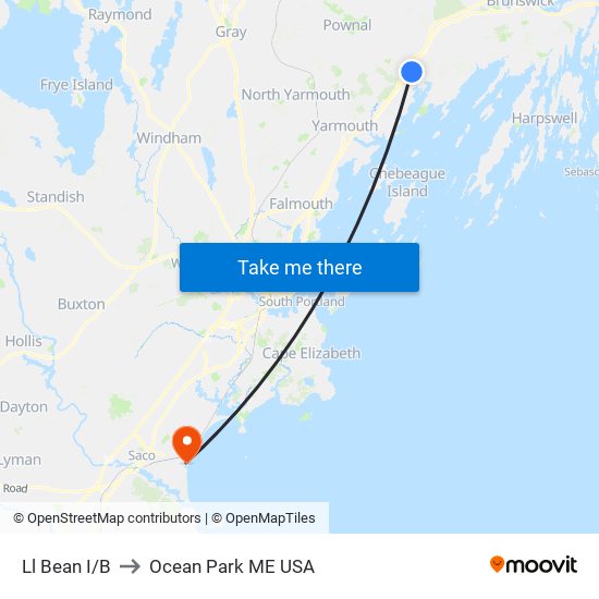 Ll Bean I/B to Ocean Park ME USA map