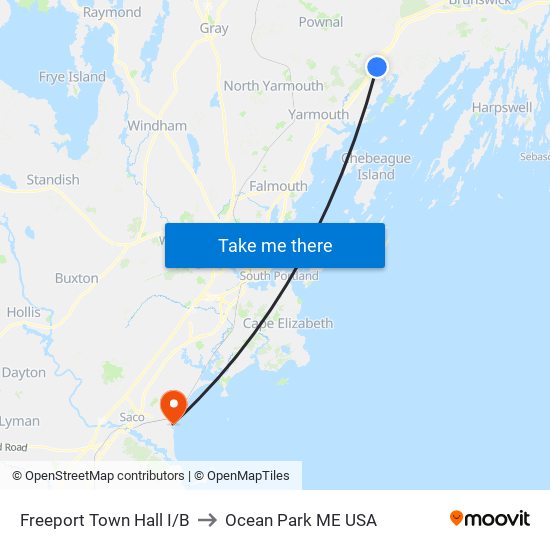 Freeport Town Hall I/B to Ocean Park ME USA map