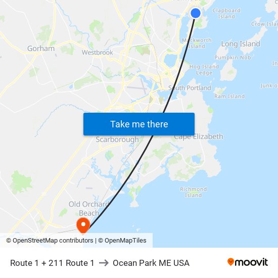 Route 1 + 211 Route 1 to Ocean Park ME USA map