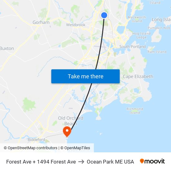 Forest Ave + 1494 Forest Ave to Ocean Park ME USA map