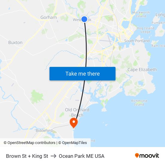 Brown St + King St to Ocean Park ME USA map