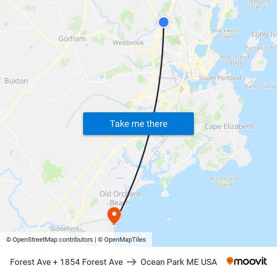 Forest Ave + 1854 Forest Ave to Ocean Park ME USA map