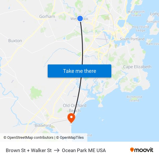 Brown St + Walker St to Ocean Park ME USA map