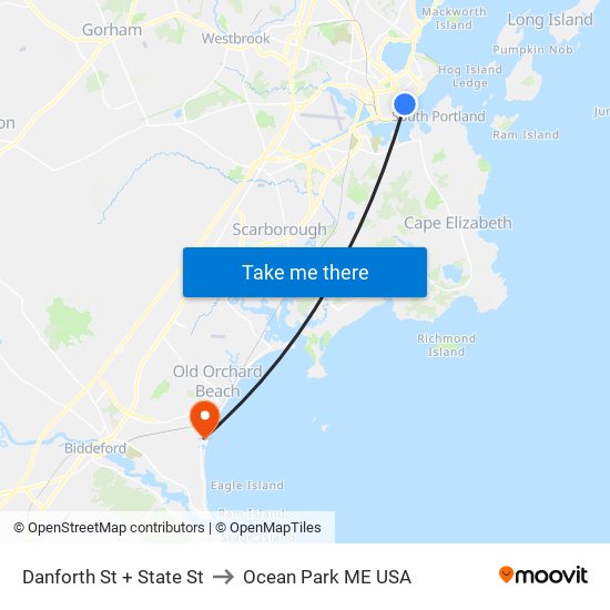 Danforth St + State St to Ocean Park ME USA map