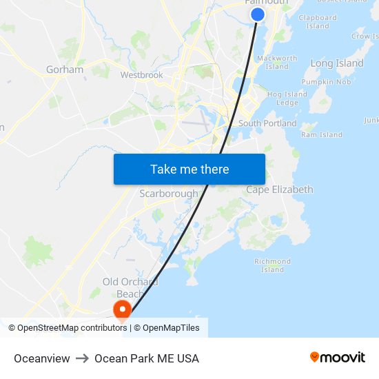 Oceanview to Ocean Park ME USA map
