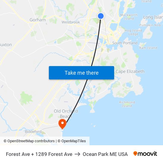 Forest Ave + 1289 Forest Ave to Ocean Park ME USA map