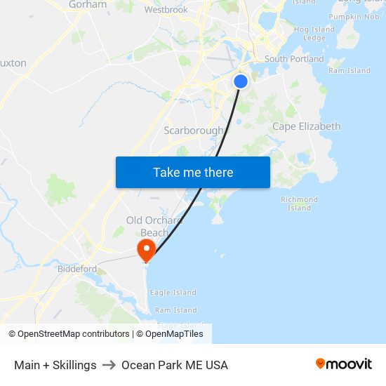 Main + Skillings to Ocean Park ME USA map