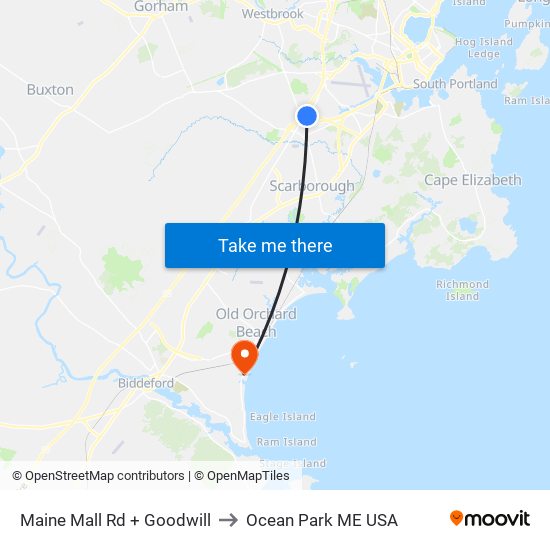 Maine Mall Rd + Goodwill to Ocean Park ME USA map